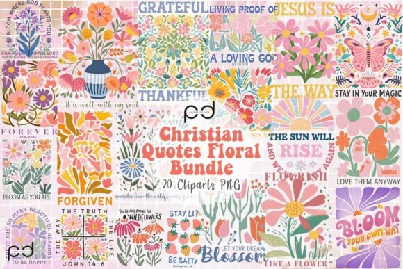 Christian Quotes Floral Clipart Bundle