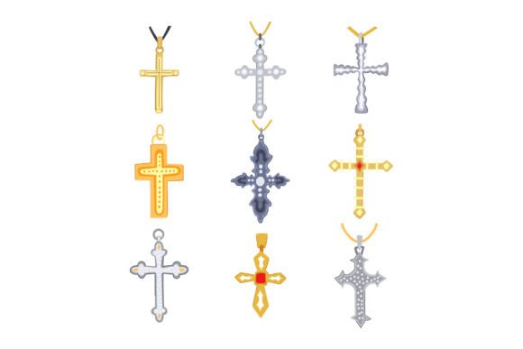 Cross Christian Set Cartoon