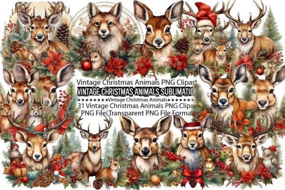 Vintage Christmas Animals Sublimation Freebies